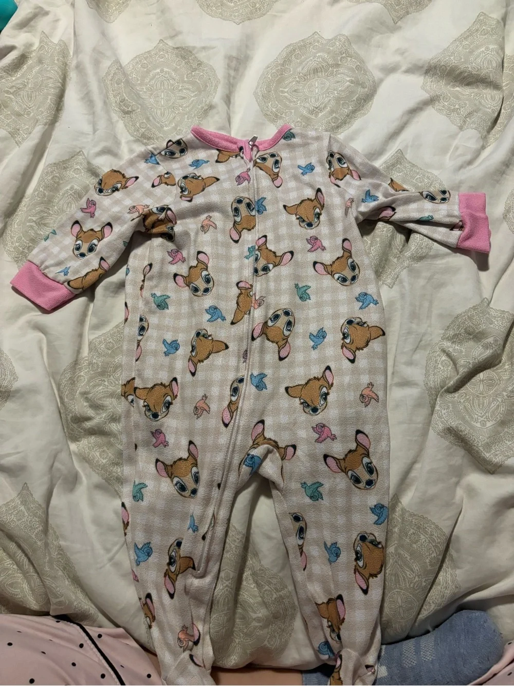 Disney Pink and Brown Deer Print Footed One-Piece